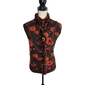 Vintage Wraps Canvasbacks Wool Cardigan Embroidered 3D Floral Vest Vintage M
